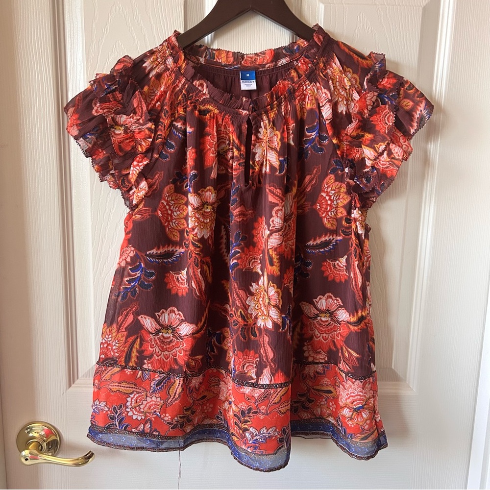 Old Navy Floral Top, Peasant Style Boh0 Ruffle Sleeve, Fall Autumn